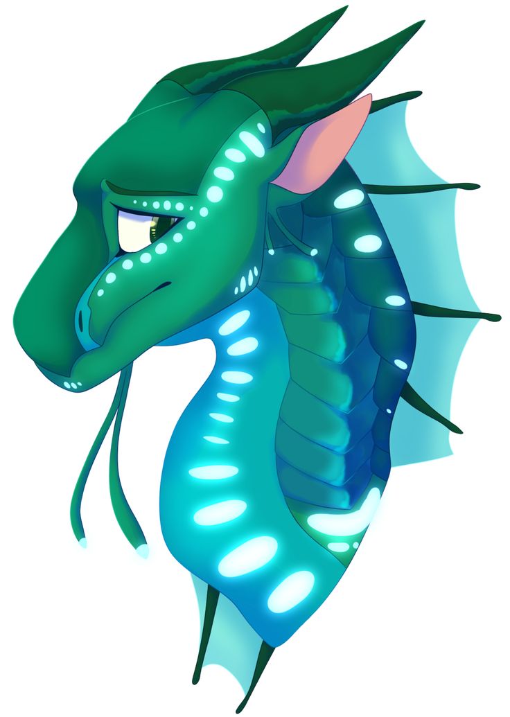 a green and blue dragon with glowing eyes