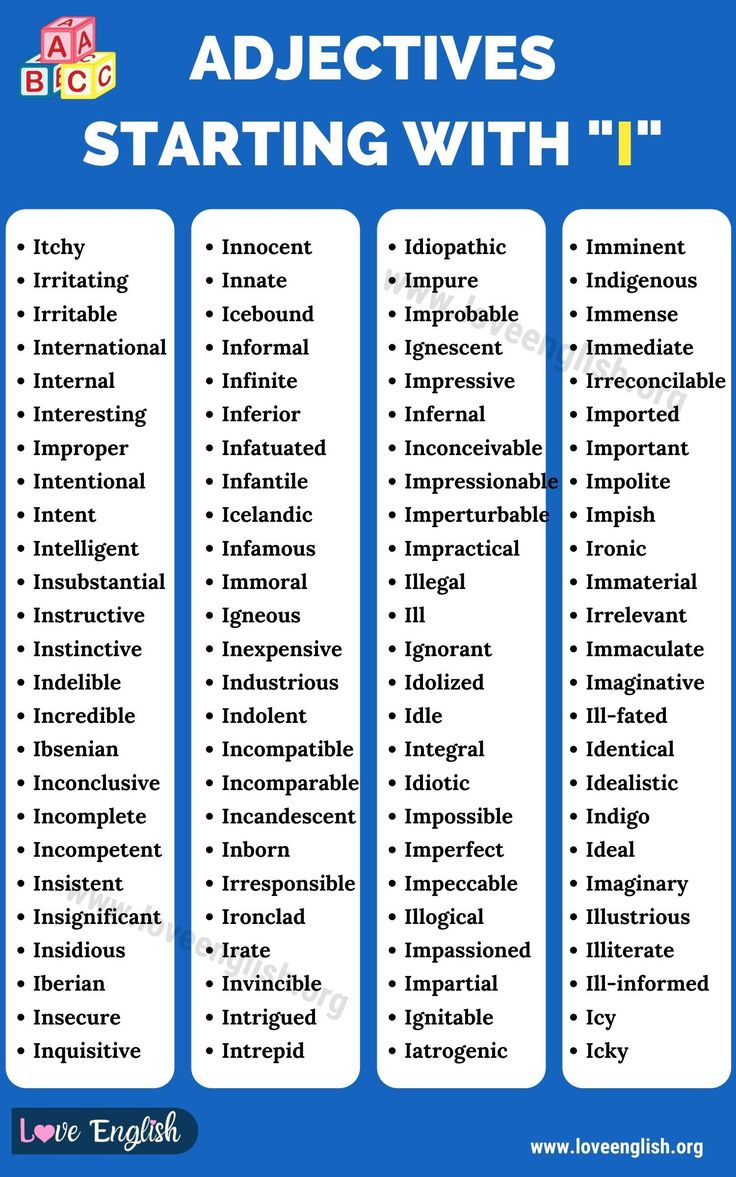 the four types of words that are used to describe an adjective