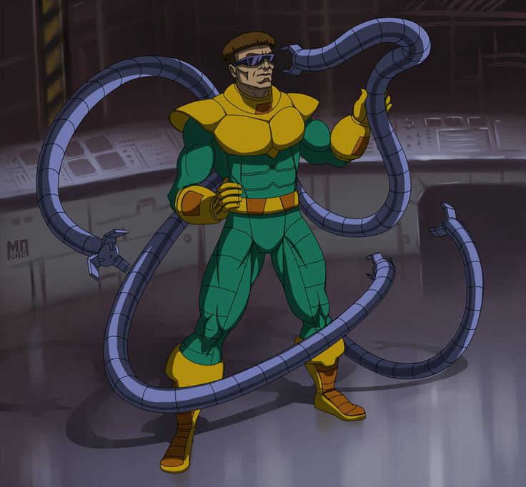 a cartoon character with a snake around his neck