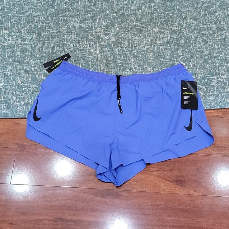 Nwt Men's Size Xl Nike Dri-Fit Aeroswift Running Shorts. They Have The Built In Underwear Support, Slits On The Sides, And 2 Small Pockets Along Inside Waistband. Color Is A Periwinkle (A Blueish Purple/Purplish Blue). Inseam Approx 2.25" Purple Activewear With Pockets For Sports, Nike Stretch Athletic Shorts In Purple, Stretch Purple Nike Athletic Shorts, Nike Purple Athletic Stretch Shorts, Purple Athletic Shorts With Pockets For Sports, Purple Moisture-wicking Running Bottoms, Purple Moisture-wicking Bottoms For Running, Casual Purple Running Bottoms, Sporty Purple Running Bottoms