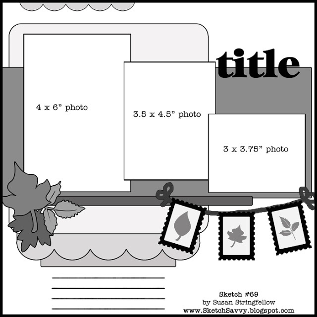 a scrapbook page with some pictures and leaves on the pages, it is black and white