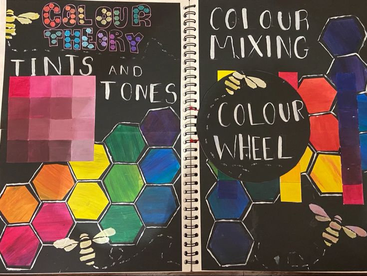 two notebooks with different colors and writing on them