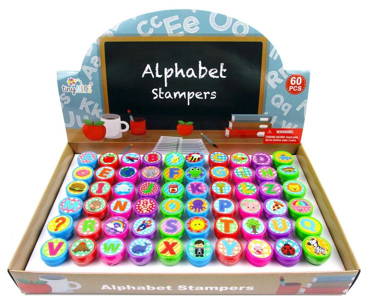 an alphabet stamper set in a cardboard box