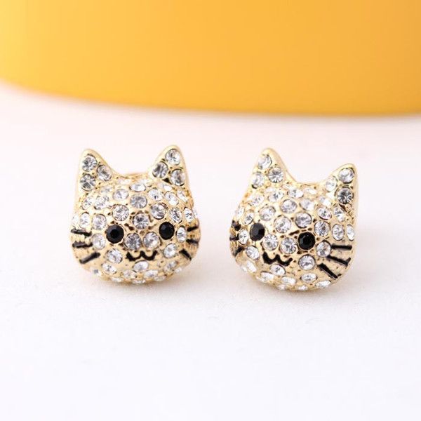 kitty stud earrings, gold Modern Pearl Earrings, Cat Earrings Studs, Animal Cartoon, Cat Jewelry, Crystal Stud Earrings, Cat Earrings, Lovely Earrings, Girls Earrings, Animal Jewelry