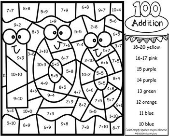 100TH DAY OF SCHOOL ADDITION COLOR BY NUMBER CODE | Elementary school ...