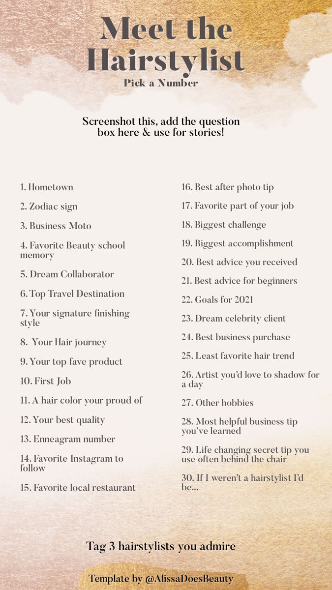 Hair Tip Instagram Post, Cosmetology School Instagram, Hairstylist Mission Statement, Hair Stylist Specials Ideas, About Me Template Hairstylist, Get To Know Your Stylist Template, Hair Stylist Introduction, Salon Specials Marketing, Hair Stylist Social Media Names