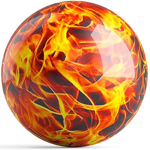 an orange and yellow fireball with flames on it's side, against a white background