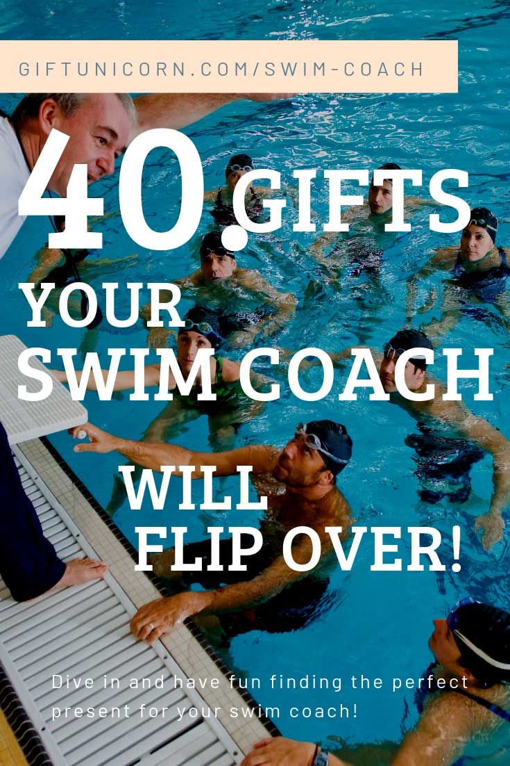 a group of people swimming in a pool with the words 40 gifts your swim coach will flip over