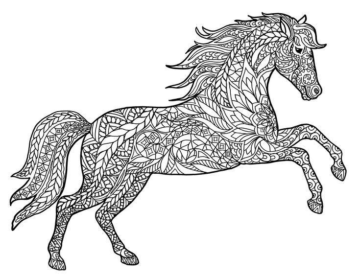 a black and white drawing of a horse with leaves on it's back legs