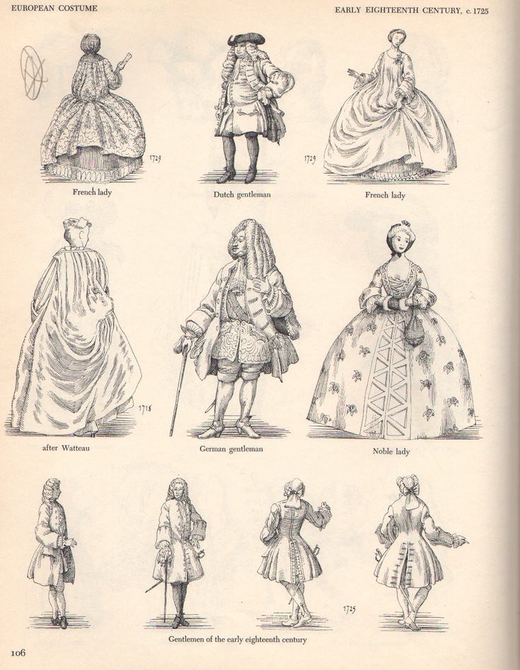 Early 1700's Men's & Women's Fashion. Early 1700s Fashion, Rococo Clothing, 1710s Fashion, 1720s Fashion, 1730s Fashion, 1700 Fashion, Rococo Fashion, 18th Century Costume, 18th Century Fashion