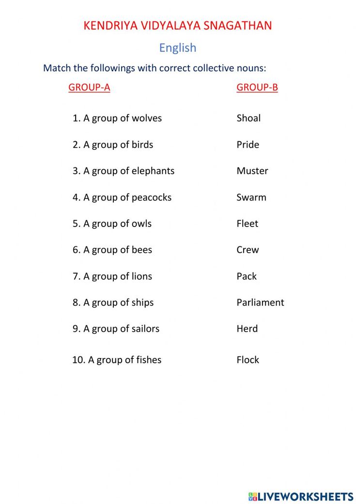 Collective Noun interactive worksheet