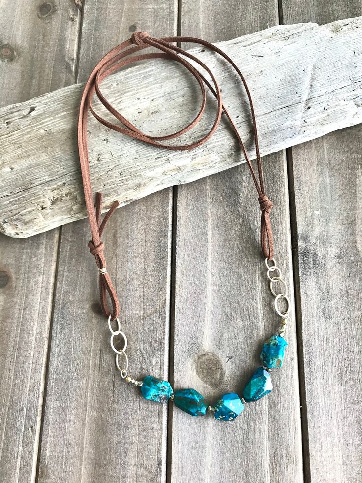 Boho Chic Leather & Chrysocolla Necklace. Leather and Gold. - Etsy Adjustable Brown Turquoise Bohemian Necklace, Adjustable Artisan Turquoise Necklace, Adjustable Turquoise Necklace For Festivals, Handmade Rustic Adjustable Turquoise Necklace, Handmade Adjustable Brown Turquoise Necklace, Adjustable Turquoise Necklace With Patina, Bohemian Brown Turquoise Necklace For Jewelry Making, Rustic Adjustable Leather Necklace, Adjustable Rustic Leather Necklace