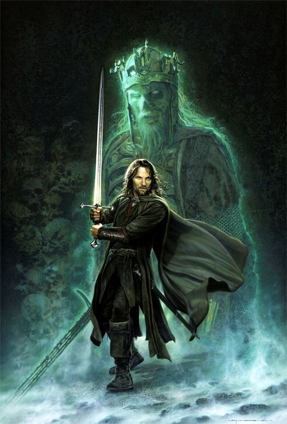 Lord of the Rings Art Clash of Kings Aragorn Art. "The dead do not suffer the living to pass!" The Rings, Lord Of The Rings, A Man, Green