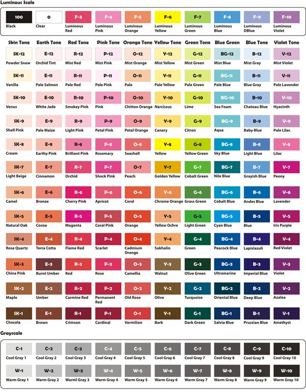 the color chart for different shades of paint