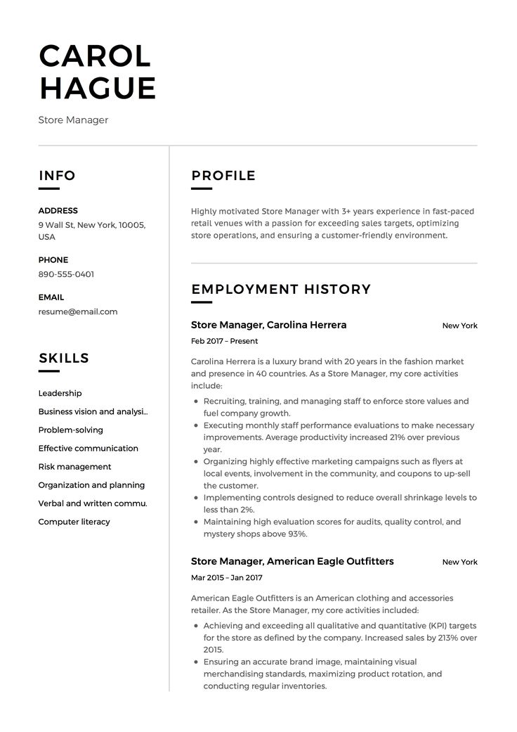 a professional resume for an employee in the company, it is designed to be used as a