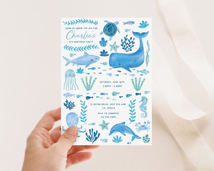 Under the Sea Birthday Invitation Whale Invitation Sea Life Invitation ...