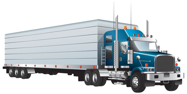 a blue semi truck is shown on a white background