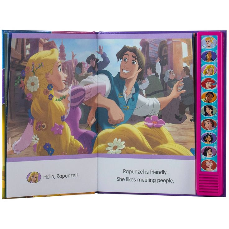 an open children's book with pictures of princesses and the story behind it