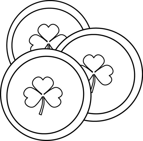 four clovers with hearts on them coloring page for st patrick's day celebrations