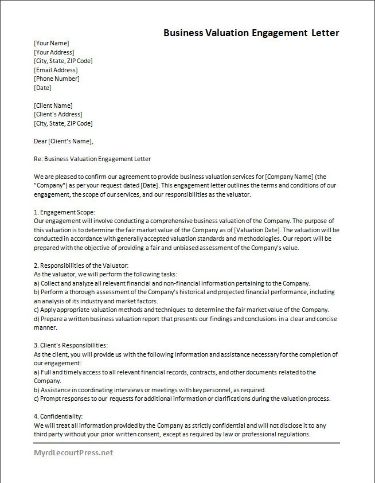 Business Valuation Engagement Letter Template in 2023 | Engagement ...