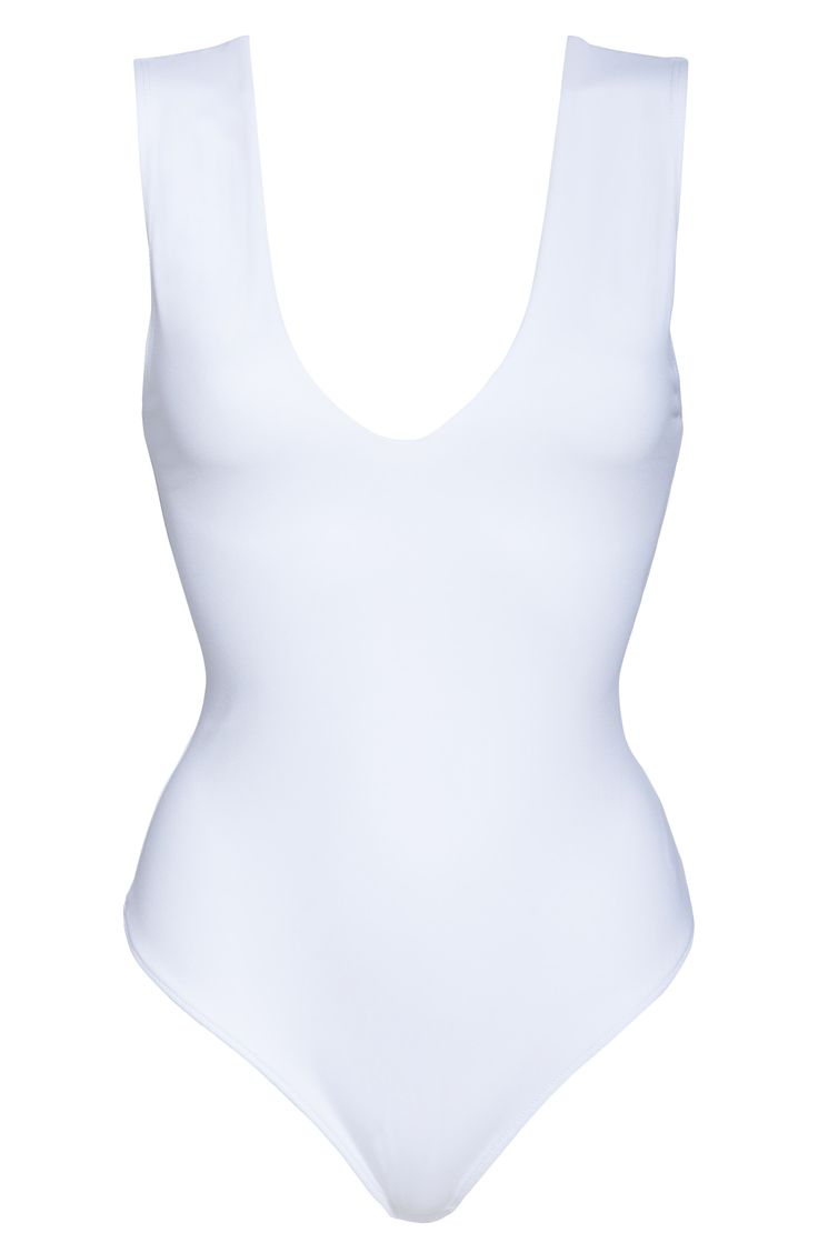 Wide straps frame this sleek and shapely bodysuit designed with a perfectly dipped neckline. V-neck Sleeveless Partially lined 88% nylon, 12% spandex Hand wash, line dry Imported Lingerie Bodysuit Style, Bodysuit Designs, Style Goals, Wide Straps, Large White, Free People, Nordstrom, Sleek, Lingerie