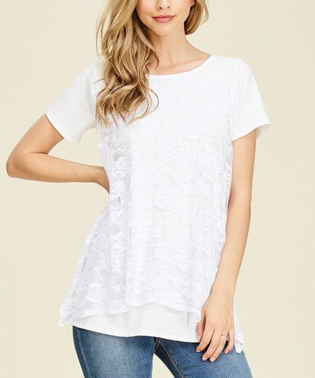 Cool Melon Ivory & Off-White Lace-Overlay Top - Women & Plus | zulily Overlay Top, Lace Overlay, Top Women, Melon, White Lace, Womens Tops, Off White, T Shirts For Women, Lace