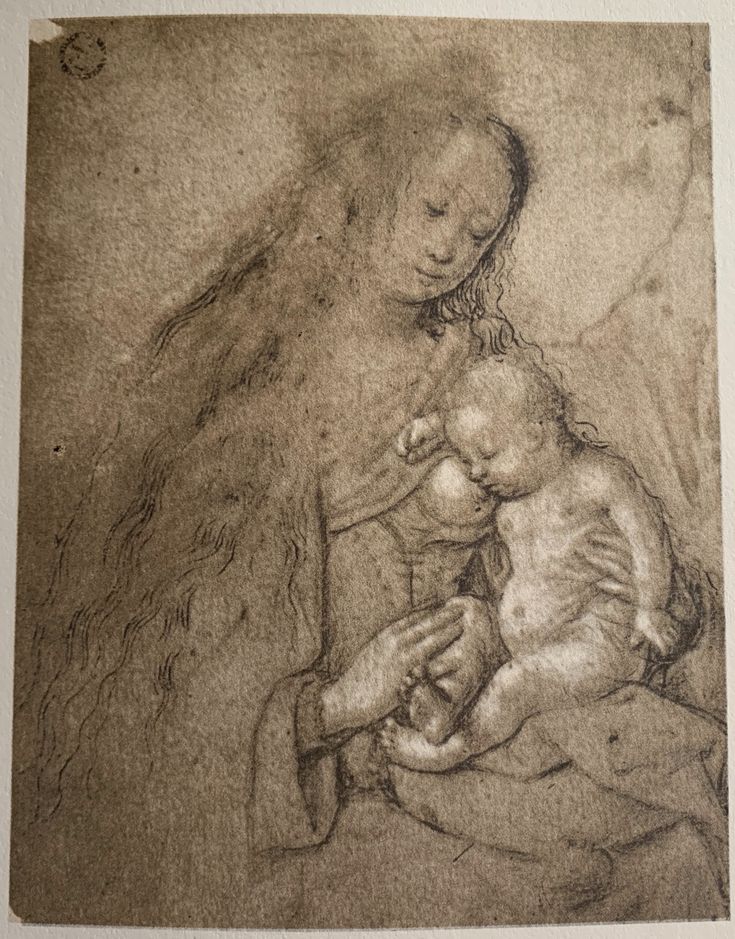 a drawing of a woman holding a baby