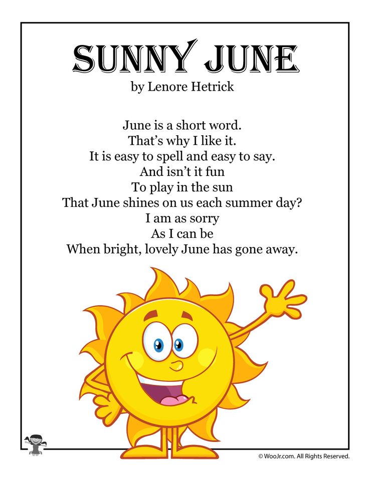 the poem for sunny june by lenne hetchk, with an image of a smiling sun