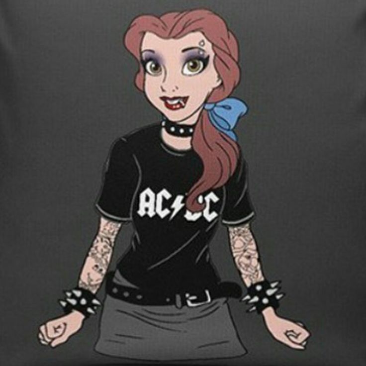 a girl with tattoos on her arms and chest wearing a black t - shirt, grey skirt