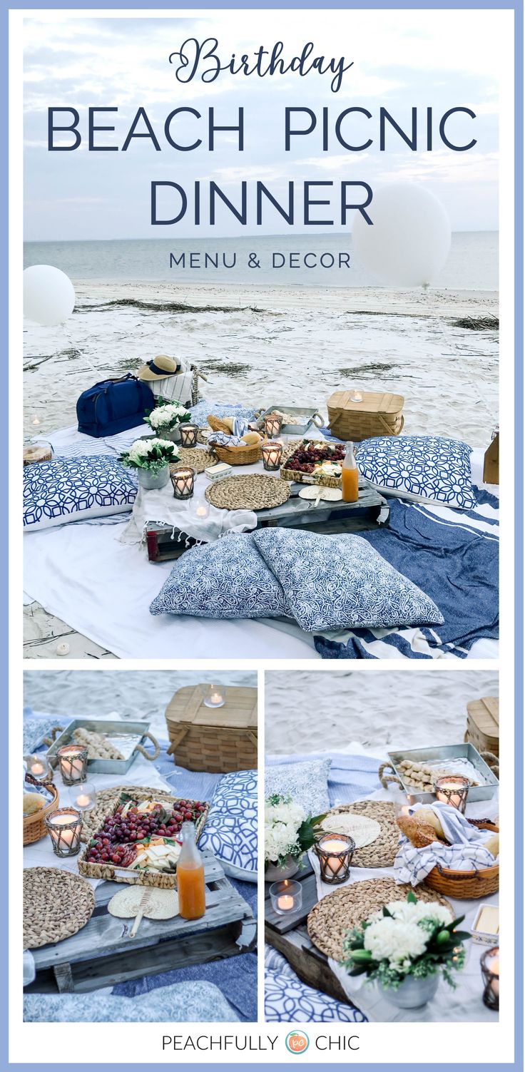 the beach picnic dinner is ready to be eaten