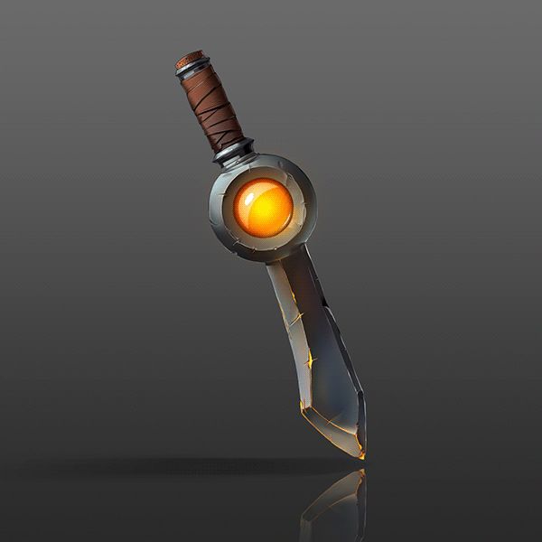 a futuristic sci - fi object with an orange light coming out of it's blade