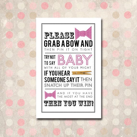 Don't Say Baby, Clothespin Game With Pink Bows, Pink Printable Baby ...