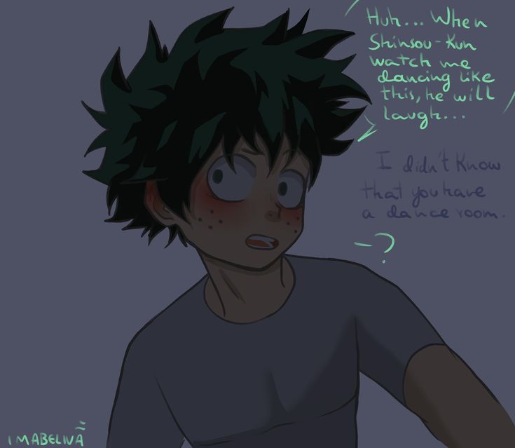 a drawing of a boy with green hair and an expression that says, i don't know what you are doing