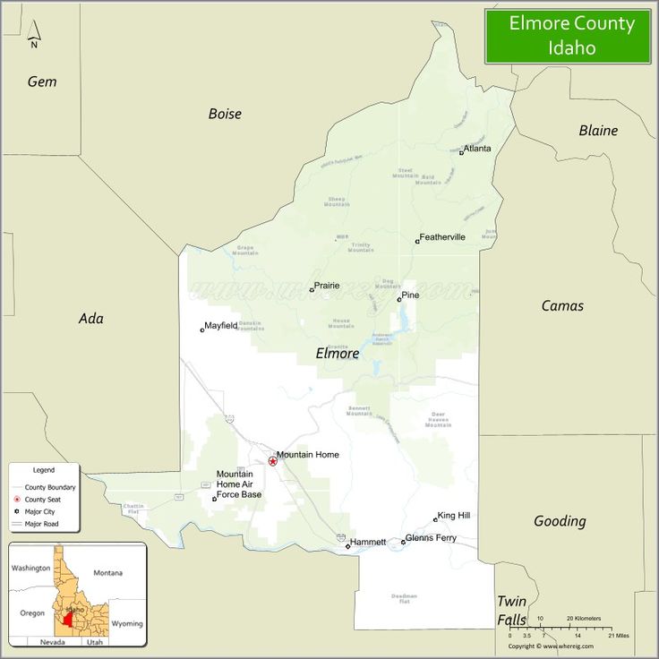 a map showing the location of elmore county idaho