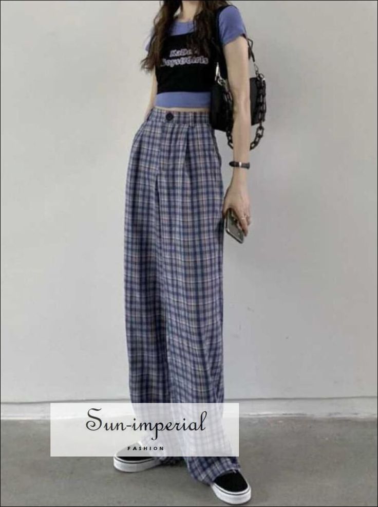 Style: Casual Age: MIDDLE AGE Origin: Mainland China Season: Summer Waist Type: HIGH Decoration: Pockets Elasticity: Non Strech Fabric Type: Blended Pattern Type: Plaid Pant Style: Wide Leg Pants Material: Polyester Fit Type: LOOSE Length: Full Length Place Of Origin: China (Mainland) Closure Type: Zipper Fly Gender: WOMEN Front Style: Pleated S --- Waist: 70cm, Hips: 108cm, Length: 101cm, Thigh: 61cm M --- Waist: 72cm, Hips: 112cm, Length: 102cm, Thigh: 62cm L --- Waist: 74cm, Hips: 116cm, Leng Plaid Straight Pants For Summer, Summer Plaid Straight Pants, High Waist Plaid Summer Pants, Trendy Plaid Pants For Summer, Casual Plaid Pants For Spring, Summer Gingham High-waisted Pants, Casual Gingham Wide Leg Bottoms, Casual Wide Leg Gingham Bottoms, Plaid Straight Pants For Spring