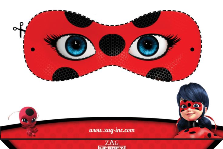 a lady bug mask with blue eyes