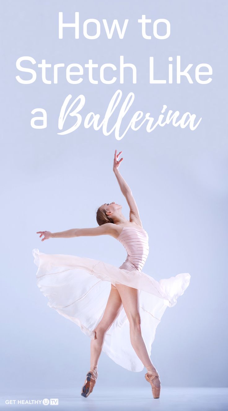 a woman in a white dress with the words how to stretch like a ballerina