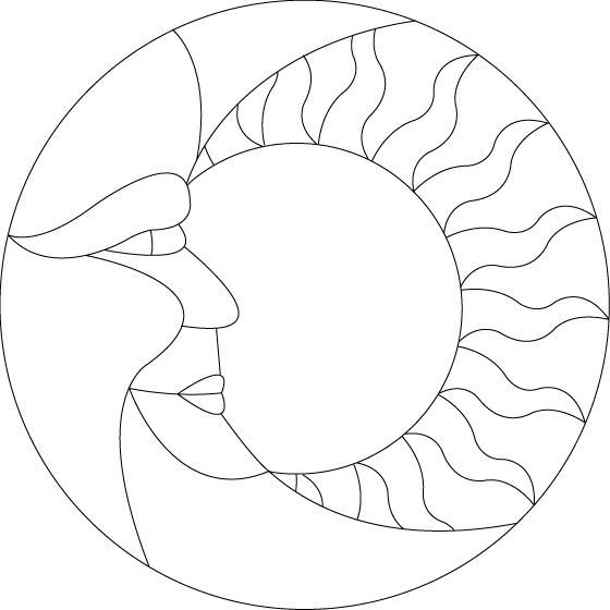 a drawing of a woman's face with the sun in the middle of it