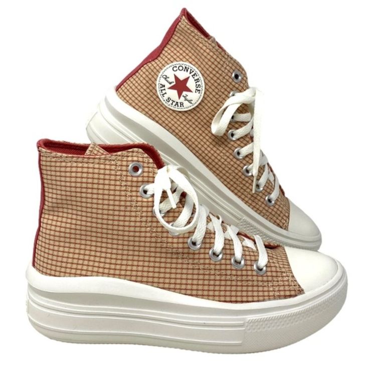 Converse Chuck Taylor Move Platform High Top Canvas Women Size Sneakers A05130c Brand New With Box No Lid. 100% Authentic! Adding Height To Your Cold-Weather Vibefall To Winter. These Platforms Create A Neutral Pop Of Style To Any 'Fit With A Two-Toned Checkered Print To Take Your Look To New Heights. Elevated Eva Cushioning And A Durable Upper Keep You In Play All Day, While A Timeless All Star Ankle Patch Keeps Your Style Grounded. Check Mate. - High-Top Platform With Durable Polyester Upper - Trendy Lace-up Sneakers With Red Sole, Brown Flat Platform Sneakers, Trendy High-top Sneakers With Rubber Sole, Casual Converse High-top Sneakers With Branded Insole, Casual Beige High-top Canvas Shoes, Red High-top Platform Sneakers With Rubber Sole, Beige High-top Platform Sneakers With Textured Sole, Red High-top Platform Sneakers With Vulcanized Sole, Red High-top Casual Platform Sneakers