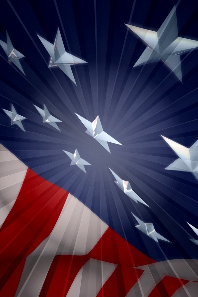 an american flag with stars in the background and sunbursts coming out from behind it