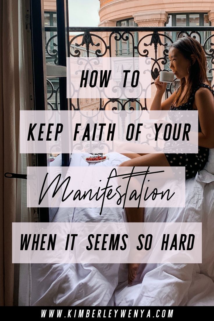 a woman sitting in bed with the words how to keep faith of your manifestationation when it seems so hard