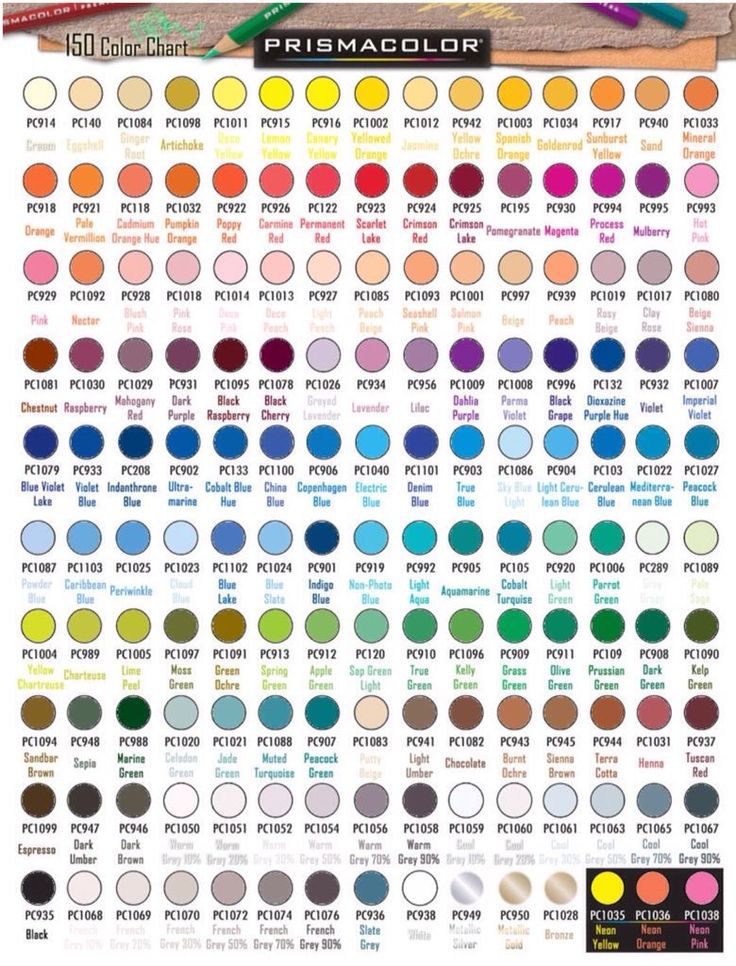 the color chart for prismcolor paints