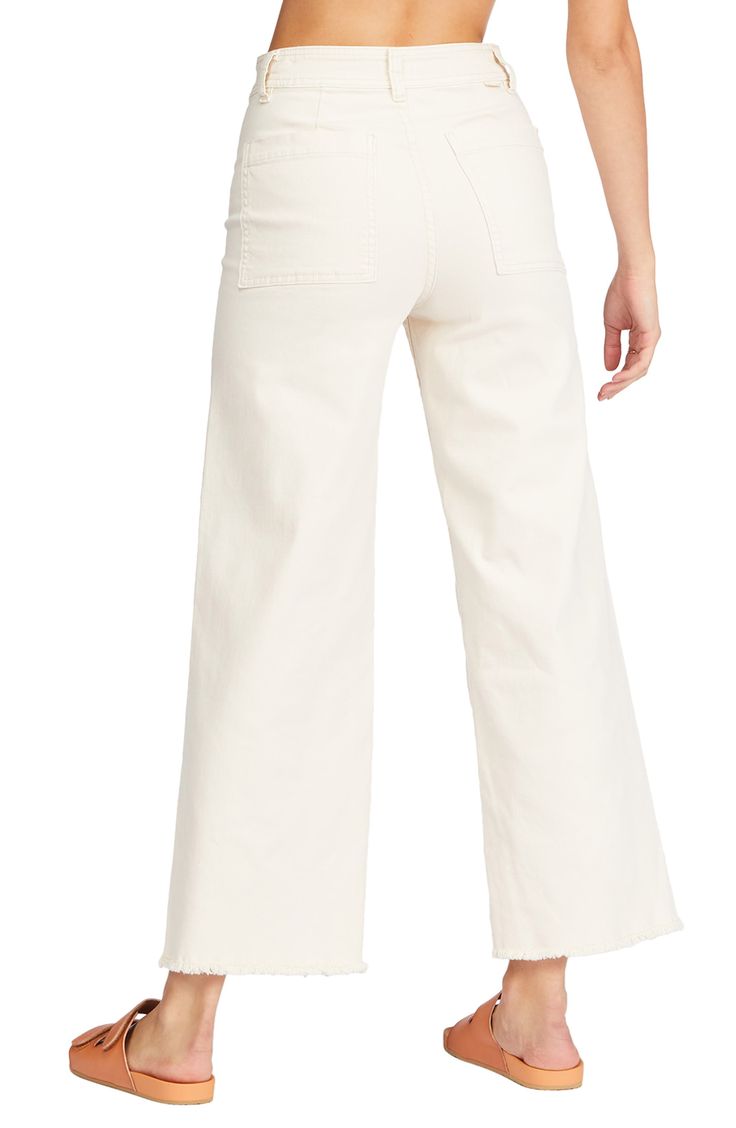 Dial in a retro vibe in these wide-legged pants cut to a cute, cropped length. 27 1/2" inseam; 22" leg opening; 12" front rise; 16" back rise (size 29) Zip fly with button closure Back patch pockets 98% cotton, 2% elastane Machine wash, tumble dry Imported Women's Clothing Cotton Wide-leg Flare Jeans For Spring, Cotton Flare Jeans For Spring, Cotton Wide-leg Flare Jeans For Work, Summer Wide Leg Pants With Five Pockets, Versatile Wide Leg Full Length Cotton Pants, Summer Wide Leg Full Length Pants With Five Pockets, Spring Wide Leg Cotton Flare Jeans, Spring Cotton Flare Jeans Full Length, Wide Leg Cotton Capris