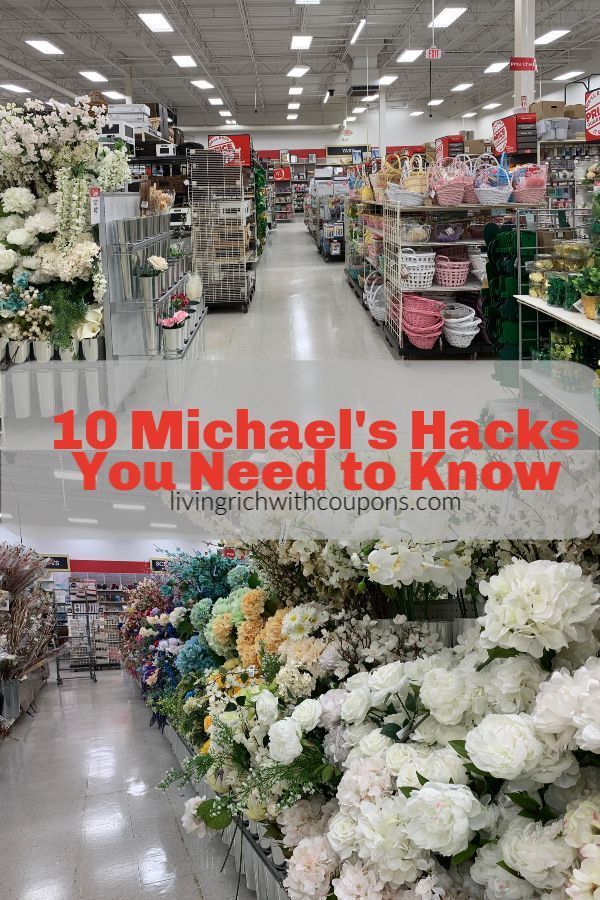 an aisle with lots of flowers in it and the words 10 michael's hacks you need to know