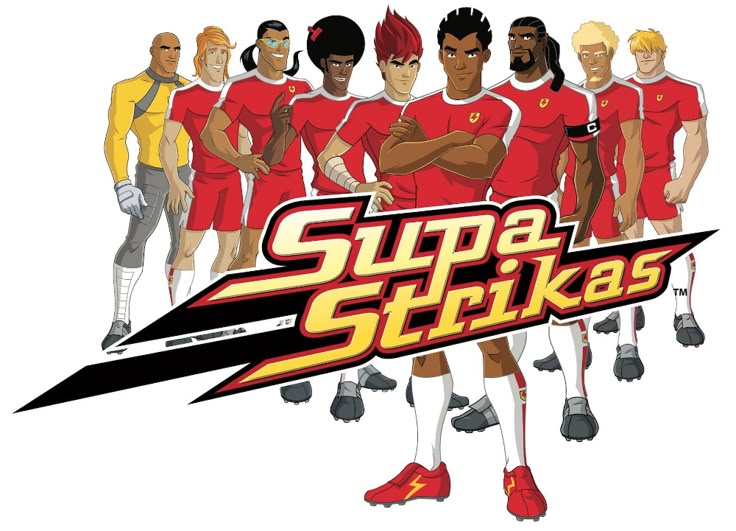 an animated image of several men in red uniforms with the words supa shinks on them