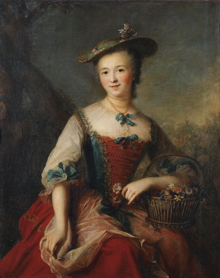 Portrait of a lady holding a flower basket, circa mid 18th century by Marianne Loir (1715-1769) 18th Century Masquerade, Masquerade Dance, 18th Century Art, Holding A Flower, 18th Century Women, 18th Century Portraits, Paintings Of Women, 18th Century Dress, Rococo Fashion