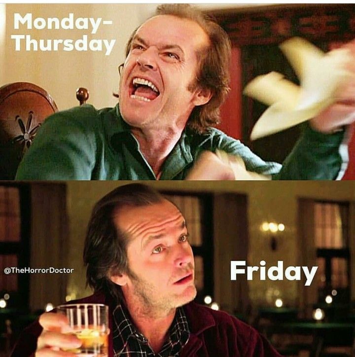 two pictures with one man laughing and the other holding a glass in his hand, both saying monday - thursday friday