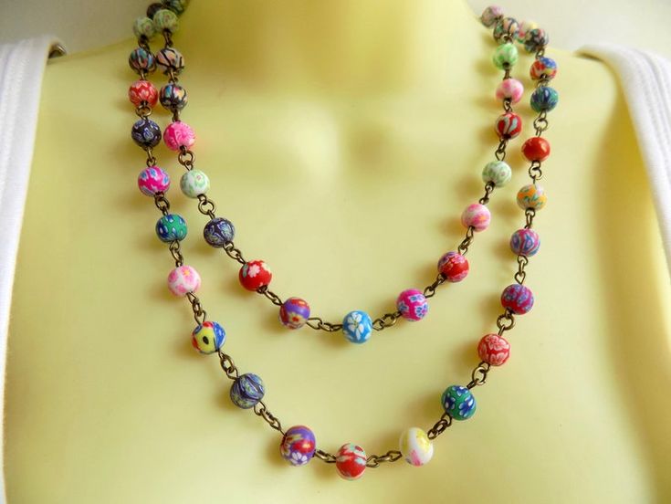 Multicolor Beads With Lobster Clasp As Gift, Necklace Polymer Clay, Long Beaded Necklace, Beaded Necklaces, Beading, Polymer Clay, Beaded Necklace, Charms, Necklaces