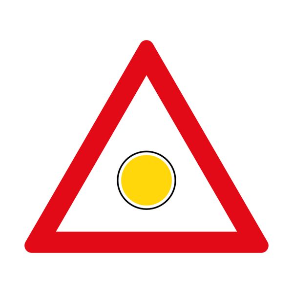 a red triangle with a yellow dot on it