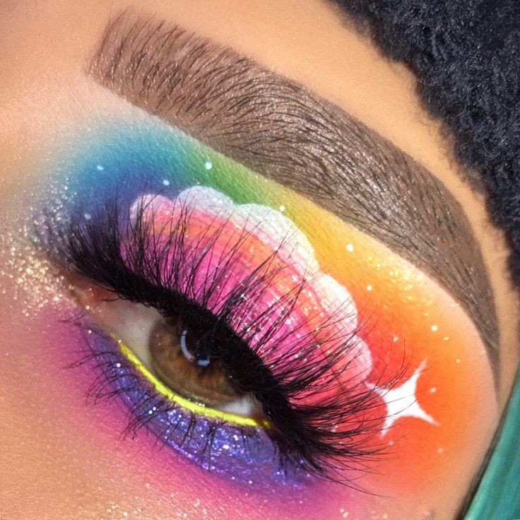 Rainbow cloud eye look - makeup art Makeup Zombie, Make Up Designs, Day Makeup Looks, Cute Eye Makeup, Baddie Outfit, Makijaż Smokey Eye, Colorful Eye Makeup, Eye Makeup Designs, Makeup Eye Looks